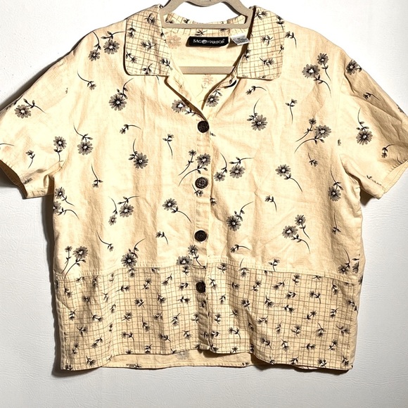 Sag Harbor Yellow & Grey Vintage Floral Linen Cotton Dress and Top 14 - Picture 7 of 16